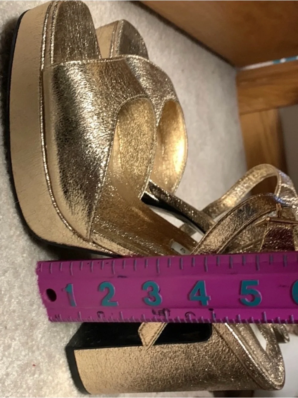 Viral Zara Gold Metallic Block Heel Platform Sandals - Women